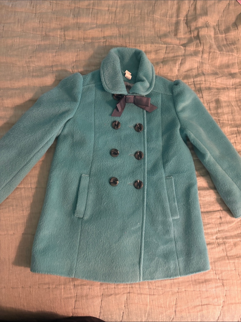 Turquoise Double-Breasted Wool Coat with Bow Monsoon UK 🇬🇧